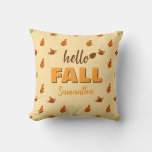 Hello Fall Autumn Leaves Flowers Pattern Custom Throw Pillow