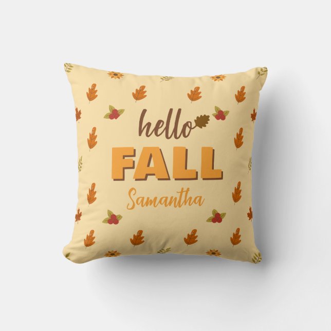 Hello Fall Autumn Leaves Flowers Pattern Custom  Throw Pillow (Front)