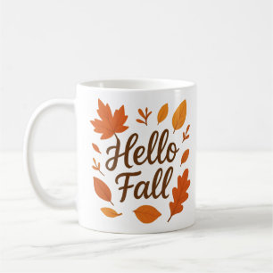 Hello Fall Autumn Leaves Mug Cozy Seasonal Coffe