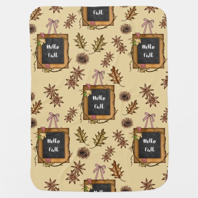 Hello Fall – Autumn Leaves Pattern for Cozy Season Baby Blanket (Front)