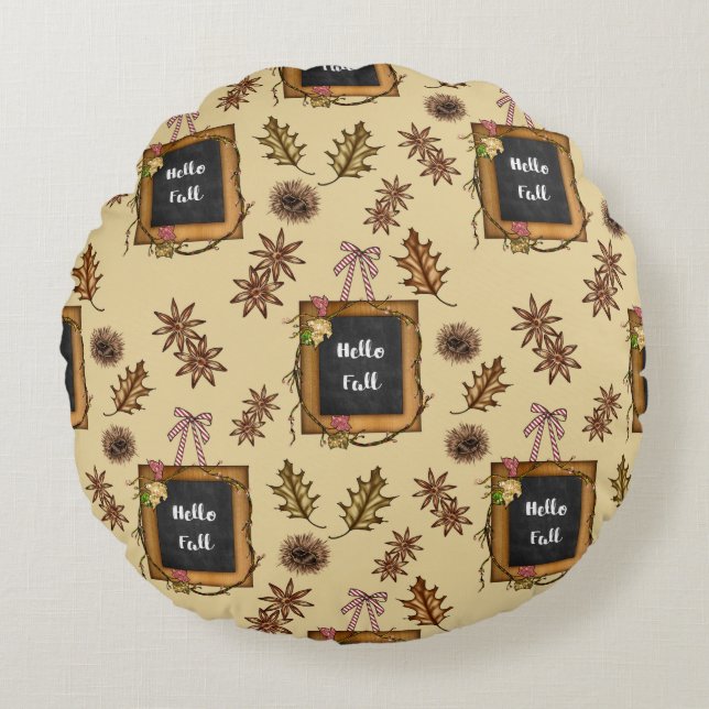 Hello Fall – Autumn Leaves Pattern for Cozy Season Round Pillow (Front)