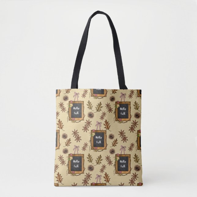 Hello Fall – Autumn Leaves Pattern for Cozy Season Tote Bag (Front)