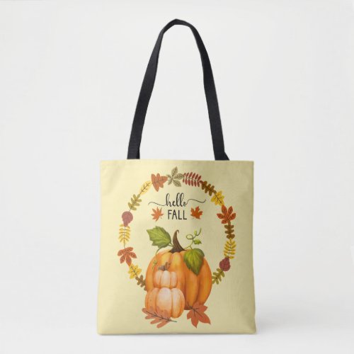 Hello Fall Autumn Leaves Pumpkins All Over Tote Bag