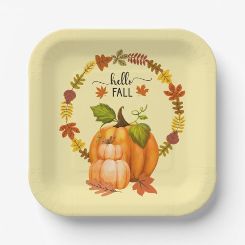 Hello Fall Autumn Leaves Pumpkins Paper Plates