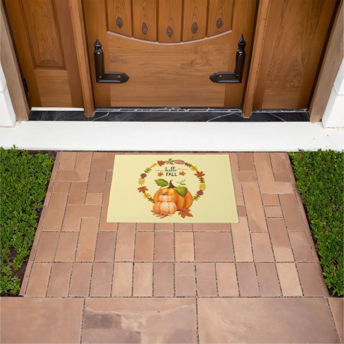 Hello Fall Autumn Leaves Pumpkins Square Doormat