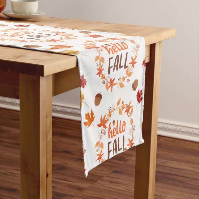 Hello Fall Autumn Leaves Seamless Pattern Medium Table Runner (In Situ)