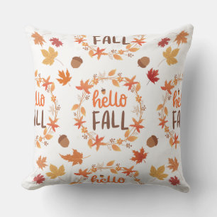 Hello Fall Autumn Leaves Seamless Pattern Outdoor Pillow