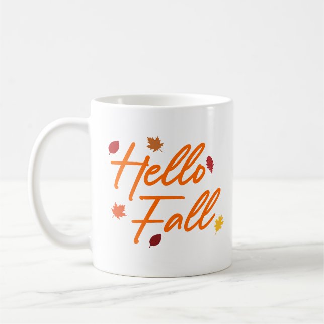 Hello Fall Autumn Maple Leaves Foliage  Coffee Mug (Left)