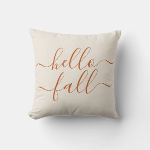 Hello Fall Autumn Modern Cream Terracotta Throw Pillow