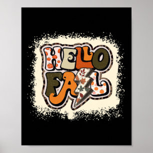 Hello Fall Autumn Vibes Retro Groovy Poster