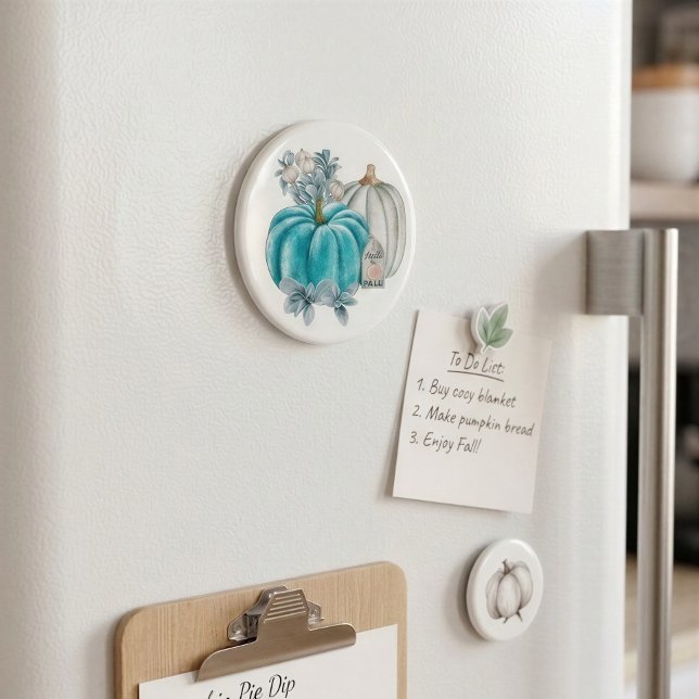Hello Fall Blue Autumn Pumpkin Fridge Magnet (Creator Uploaded)