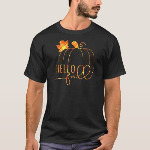 Hello fall buffalo plaid Welcome Fall Thanksgiving T_Shirt