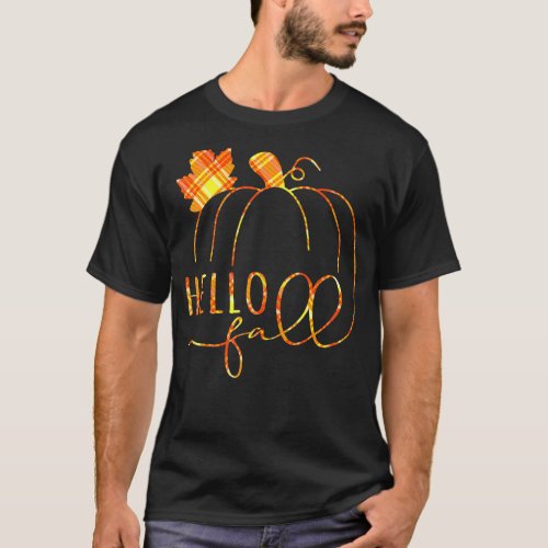 Hello fall buffalo plaid Welcome Fall Thanksgiving T_Shirt