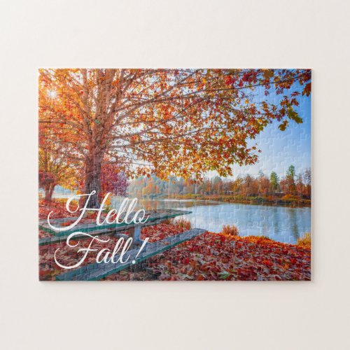 Hello Fall Colors on Lake Landscape Jigsaw Puzzle