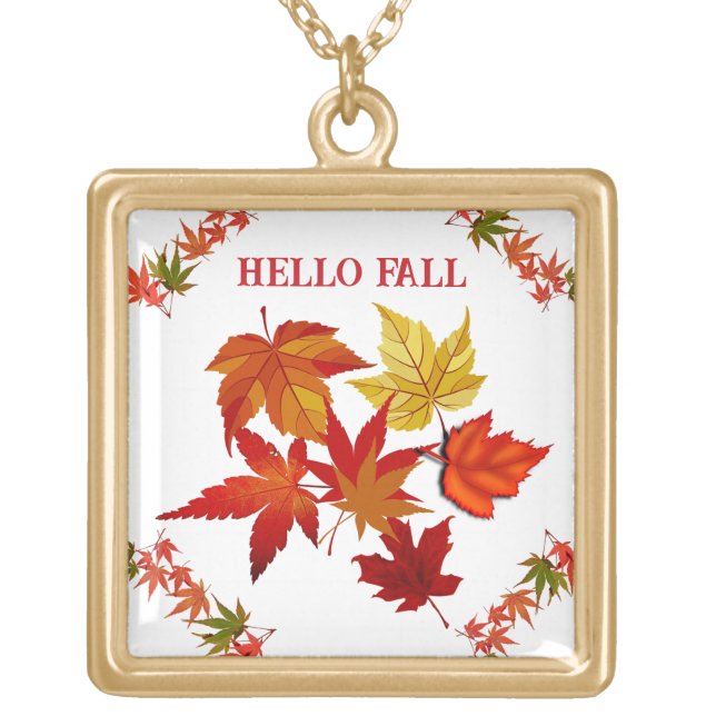Hello Fall Colours Maple Leaf Decorative Artistic Gold Plated Necklace (Front)