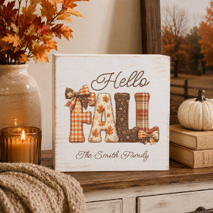 Hello Fall Cottagecore Letters Farmhouse Wooden Box Sign