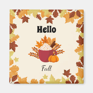Hello Fall Cozy Autumn Design with Leaves Magnet