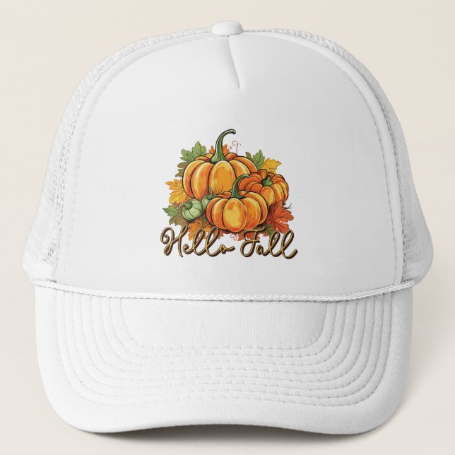 Hello Fall – Cozy Pumpkin Patch Trucker Hat (Front)