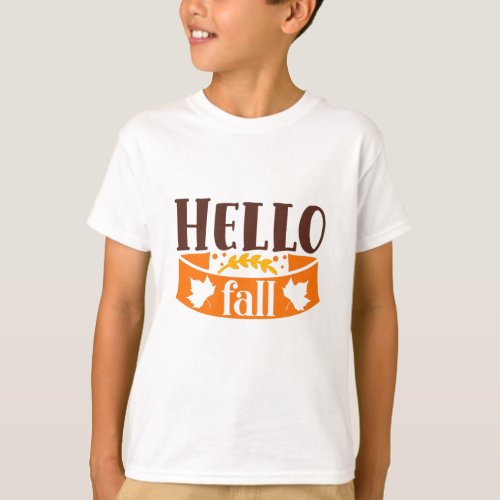 Hello Fall Cute Girly Autumn Typography Quote T_Shirt