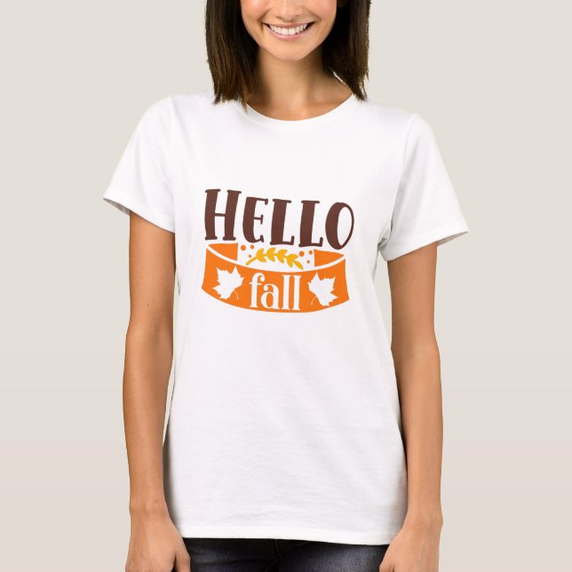 Hello Fall Cute Girly Autumn Typography Quote T-Shirt (Front)