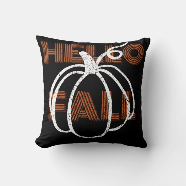 Hello Fall Cute Nature Autumn Pumpkins Throw Pillow (Front)