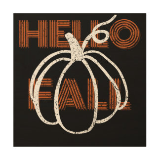 Hello Fall Cute Nature Autumn Pumpkins Wood Wall Art