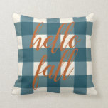 Hello Fall Elegant Autumn Orange Navy Blue Organic Throw Pillow<br><div class="desc">This navy blue and ecru colored check pattern with orange brown hello fall wording throw pillow fits to many styles. Its perfectly completing your fall decoration and gives your home a cozy feeling. Please be sure to select the right size, shape and material. You can also transfer the design to...</div>