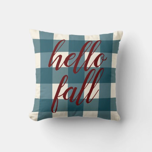Hello Fall Elegant Autumn Red Blue Ecru Organic Throw Pillow