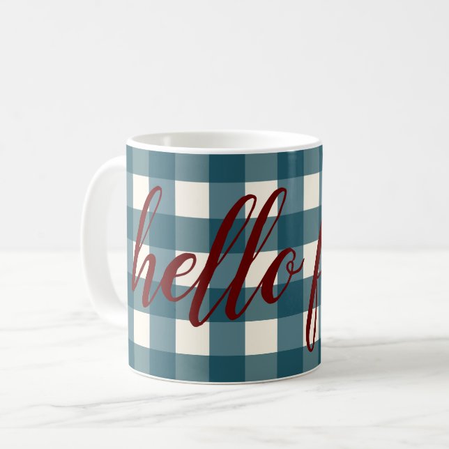 Hello Fall Elegant Autumn Red Navy Blue Organic  Coffee Mug (Front Left)