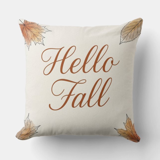 Hello Fall Elegant Watercolor Autumn Foliage  Throw Pillow (Front)