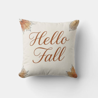 Hello Fall Elegant Watercolor Autumn Foliage Throw Pillow