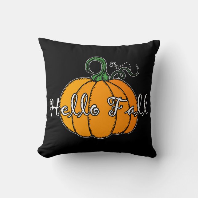 Hello Fall  Fall Pumpkin Hellow Pumpkin Throw Pillow (Front)