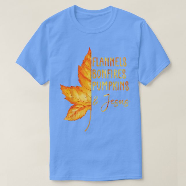 Hello Fall Flannels Bonfires Pumpkins And Jesus Th T-Shirt (Design Front)