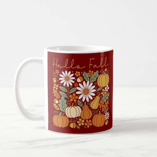 Hello Fall Floral Pumpkin Coffee Mug (Left)