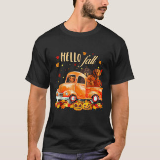 Hello Fall Funny Dachshund Halloween pumkin T-Shirt