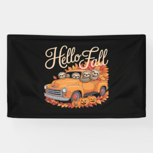 Hello Fall Funny Sloth Halloween pumkin Classic T- Banner