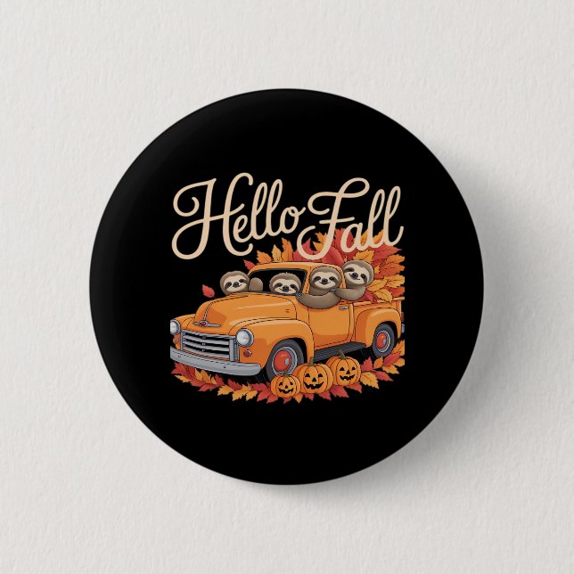 Hello Fall Funny Sloth Halloween pumkin Classic T- Button (Front)