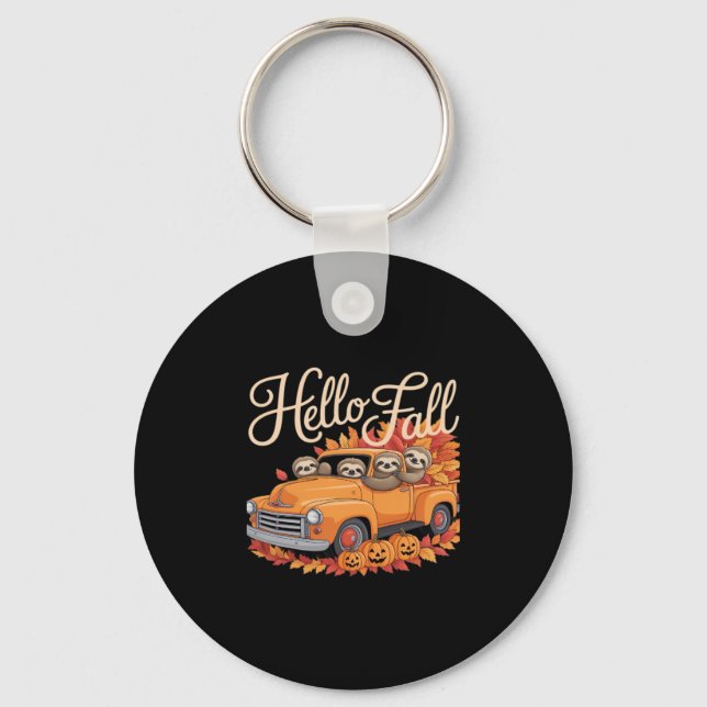Hello Fall Funny Sloth Halloween pumkin Classic T- Keychain (Front)