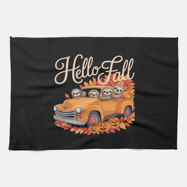 Hello Fall Funny Sloth Halloween pumkin Classic T- Kitchen Towel (Horizontal)