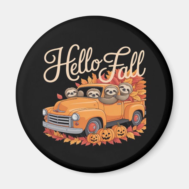 Hello Fall Funny Sloth Halloween pumkin Classic T- Magnet (Front)