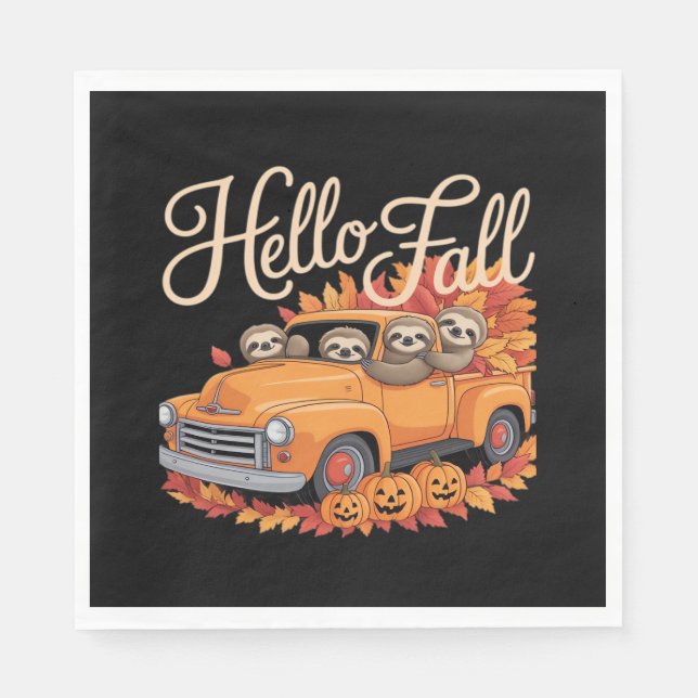 Hello Fall Funny Sloth Halloween pumkin Classic T- Napkins (Front)