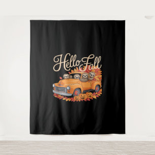 Hello Fall Funny Sloth Halloween pumkin Classic T- Tapestry