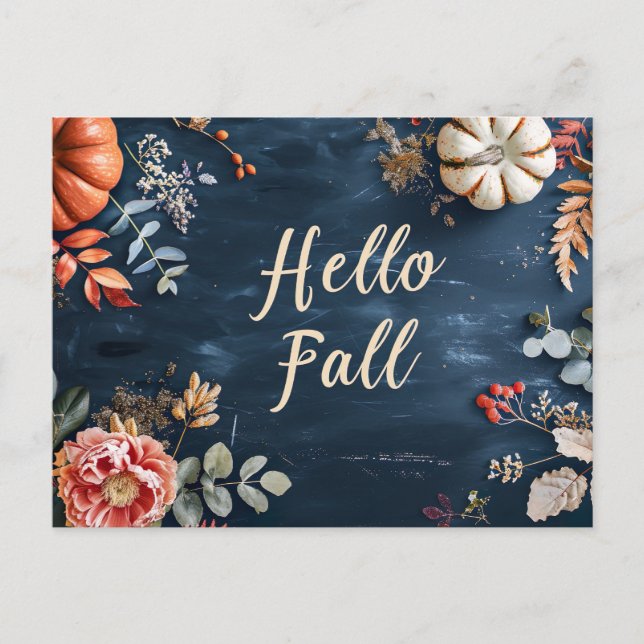 Hello Fall greeting card with flowers  (Front)