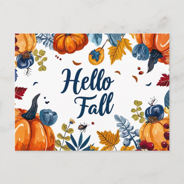 Hello Fall greeting card with flowers  (Front)