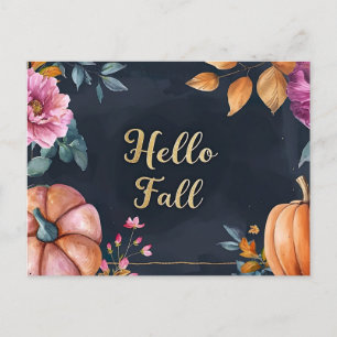 Hello Fall greeting card with flowers 