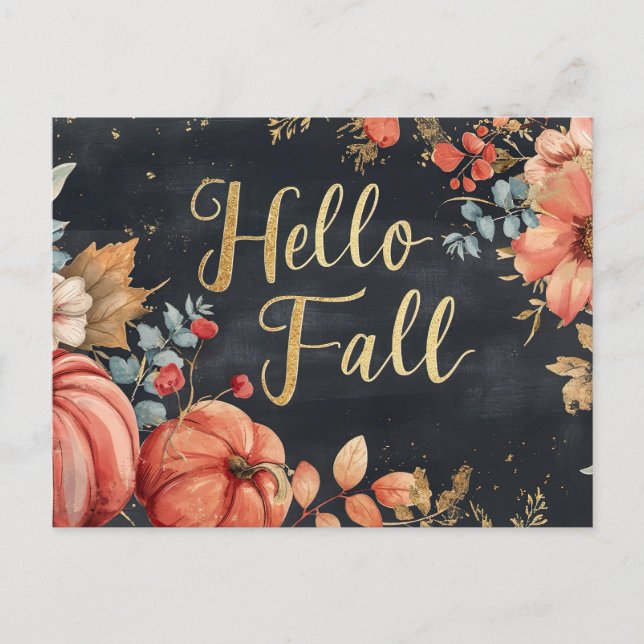 Hello Fall greeting card with flowers  (Front)