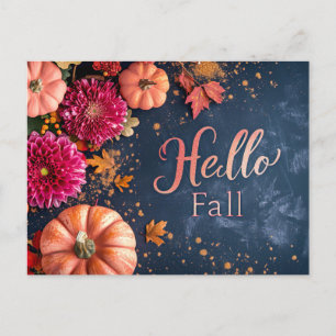 Hello Fall greeting card with flowers 