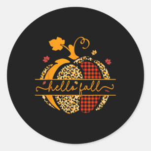 Hello Fall Happy Fall Y'all Autumn Pumpkin Leopard Classic Round Sticker