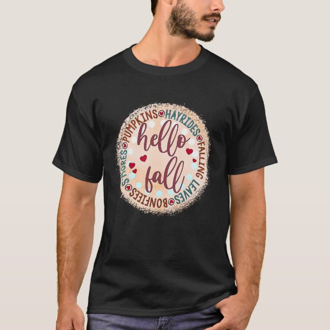 Hello Fall Hayrides Bonfires Pumpkins Su2019mores T-Shirt (Front)