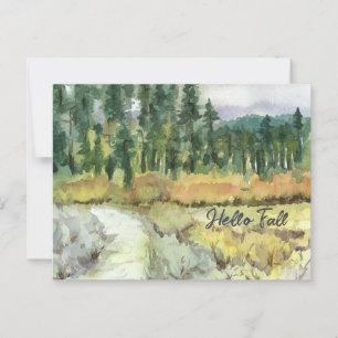 Hello Fall Hiking Trail Mountain Landscape Forest Postcard